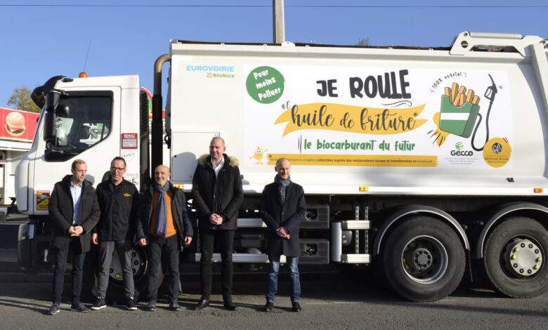 camion poubelle qui roule à l'huile de friture
