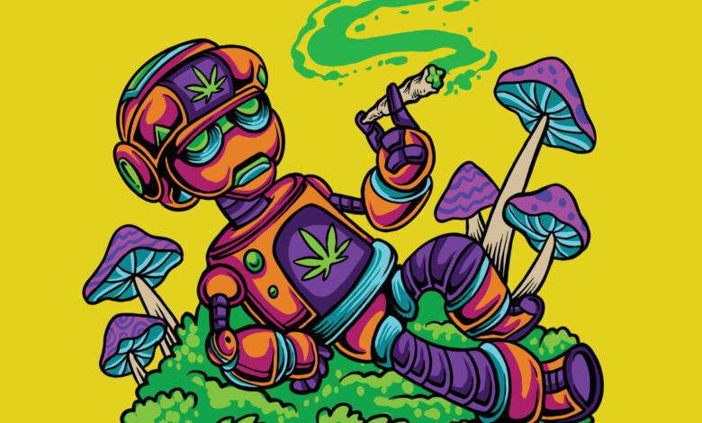 Robot personnage fumant du cannabis