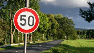 Un panneau de limitation à 50km/h.