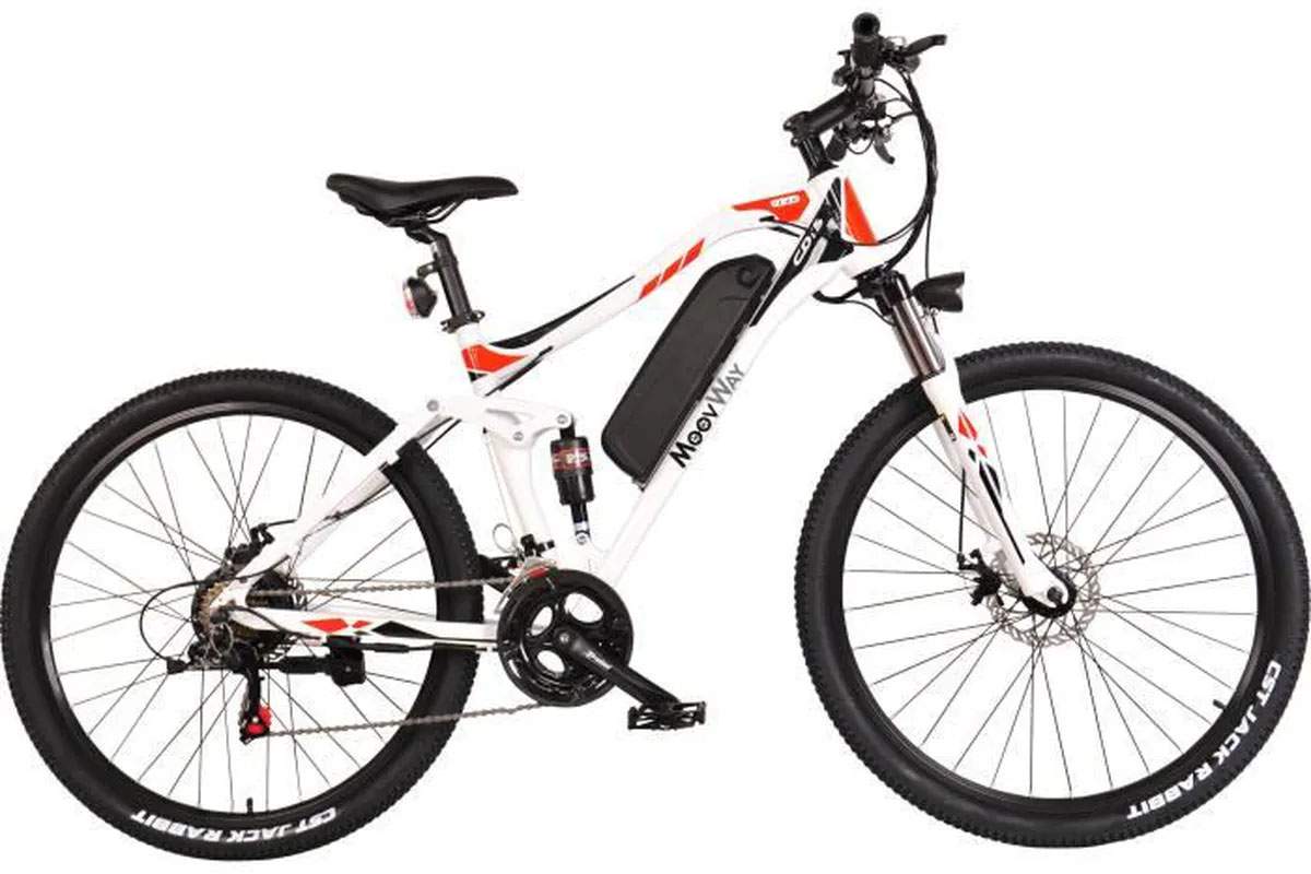 MOOVWAY VTT électrique 27,5" Autonomie 40 km - 7 vitesses Shimano - Cadre Alu - Blanc