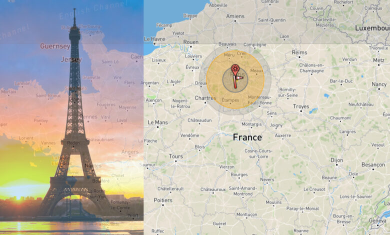 Carte de Paris détruite par une bombe nucléaire