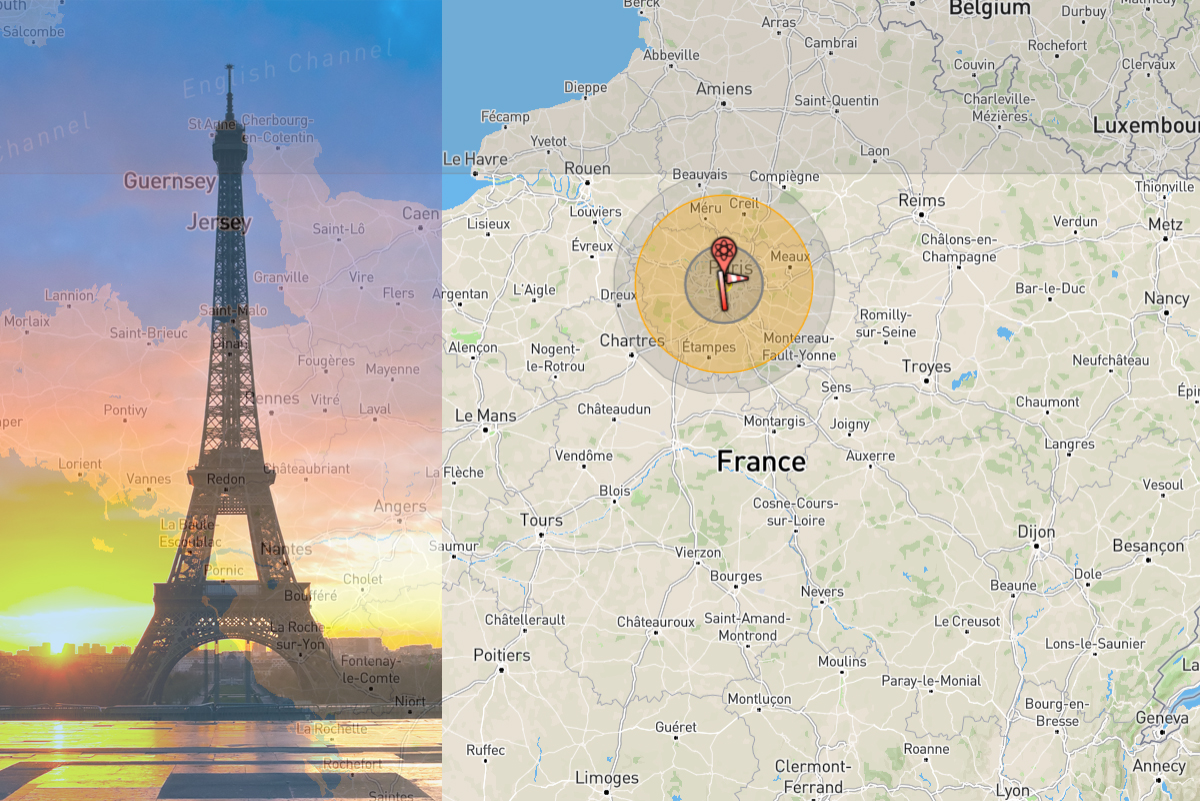 Carte de Paris détruite par une bombe nucléaire