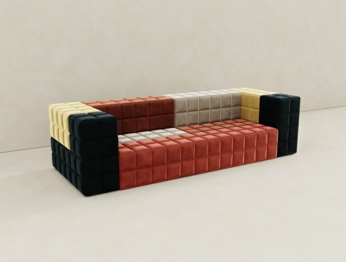 Un canapé Tetris en brique du jeu vidéo