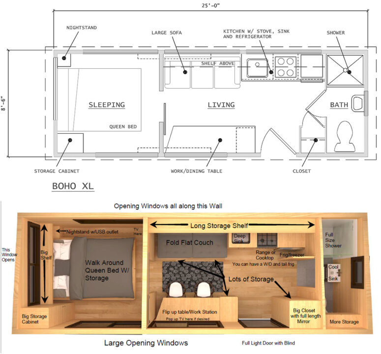Les plans de la Tiny House BOHO XL
