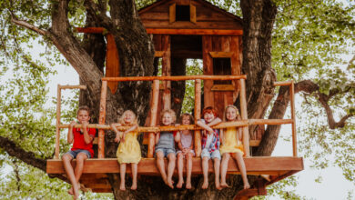 des enfants dans une cabane dans les arbres