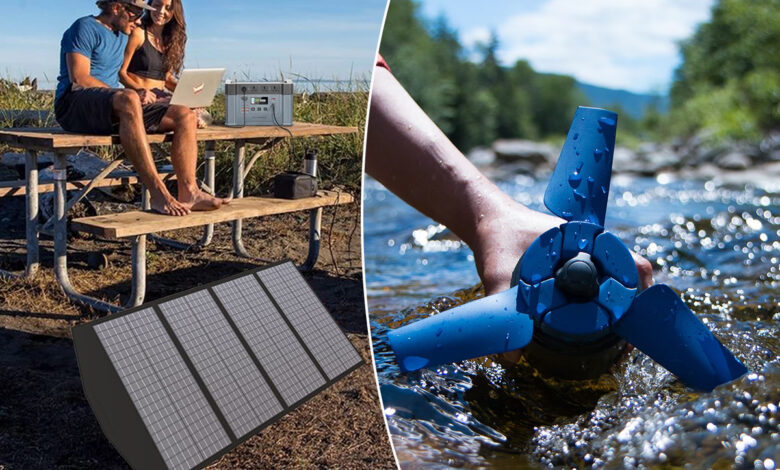 un panneau solaire portable et une hydrolienne