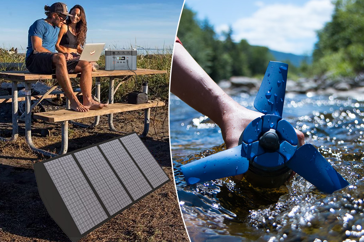 un panneau solaire portable et une hydrolienne