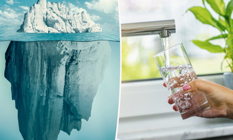 Un iceberg et un robinet d'eau potable
