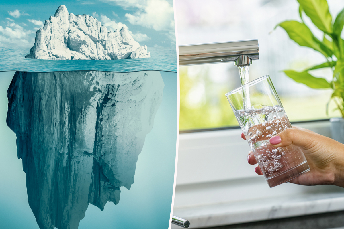 Un iceberg et un robinet d'eau potable