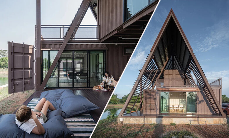 Une maison en A avec des containers