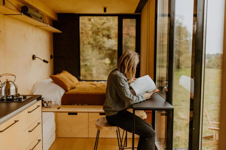 Interior of a tiny house in the fields