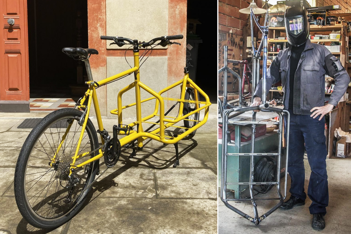 Un VTT transformé en vélo cargo et Thomas Gras