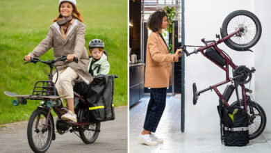 Un vélo cargo qui se range verticalement