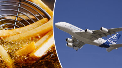 Un avion et de l'huile de friture