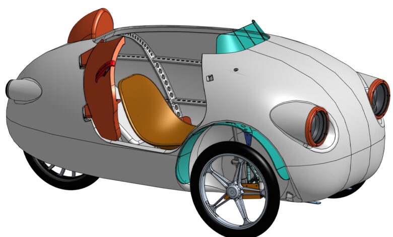 une voiture électrique blanche imprimée en 3D