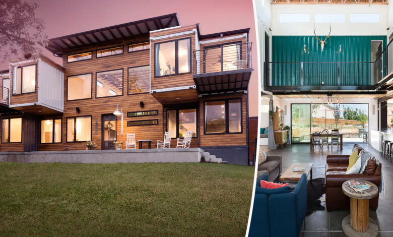 Une maison avec 9 containers de marchandises