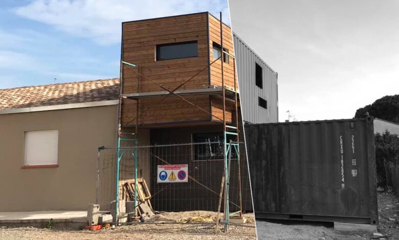 Une maison container à 1 étage avant et après