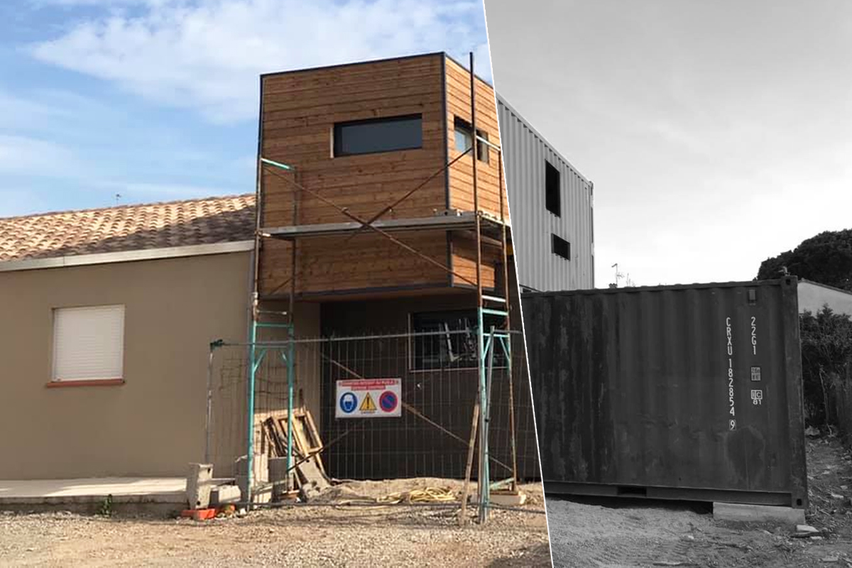 Une maison container à 1 étage avant et après