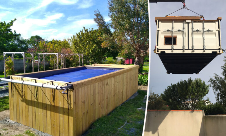 Une piscine construite avec un container