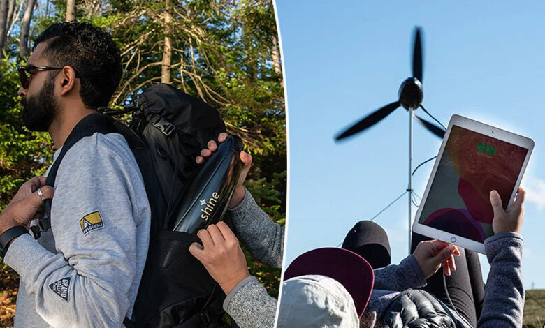 une éolienne qui tient dans un sac à dos