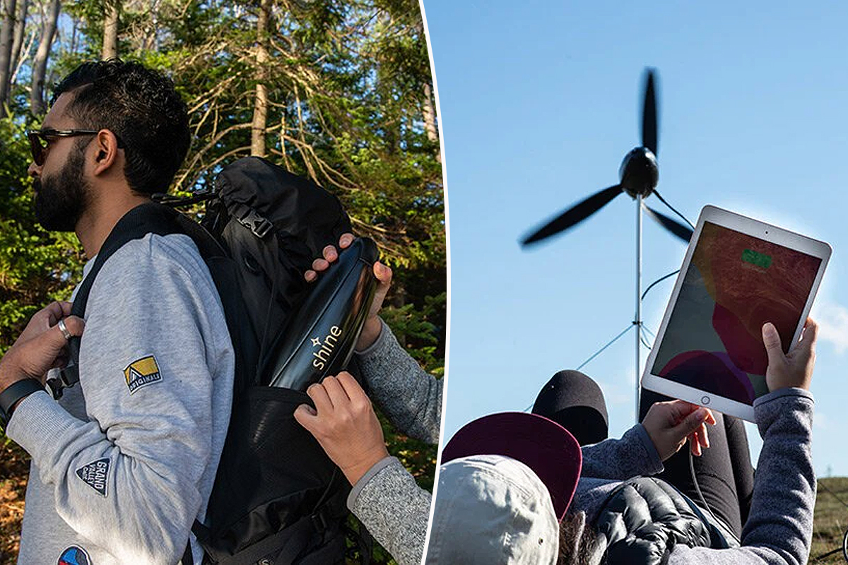 une éolienne qui tient dans un sac à dos