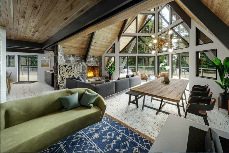 L'intérieur de la maison A-Frame