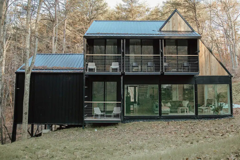 Gorgeous black container house from the front