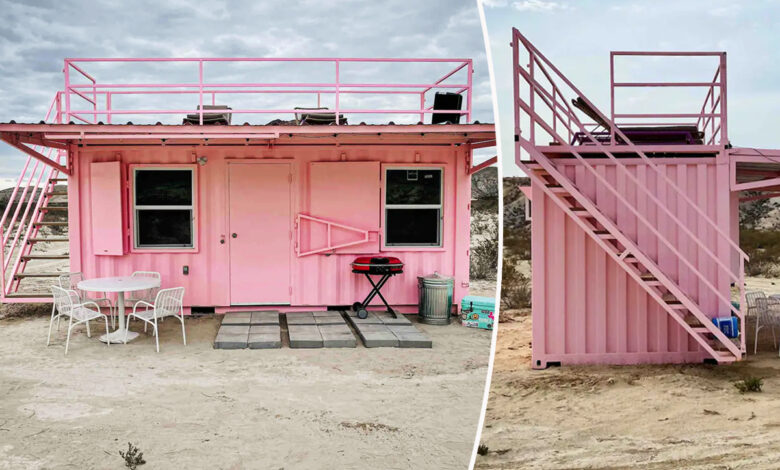 Une maison container rose