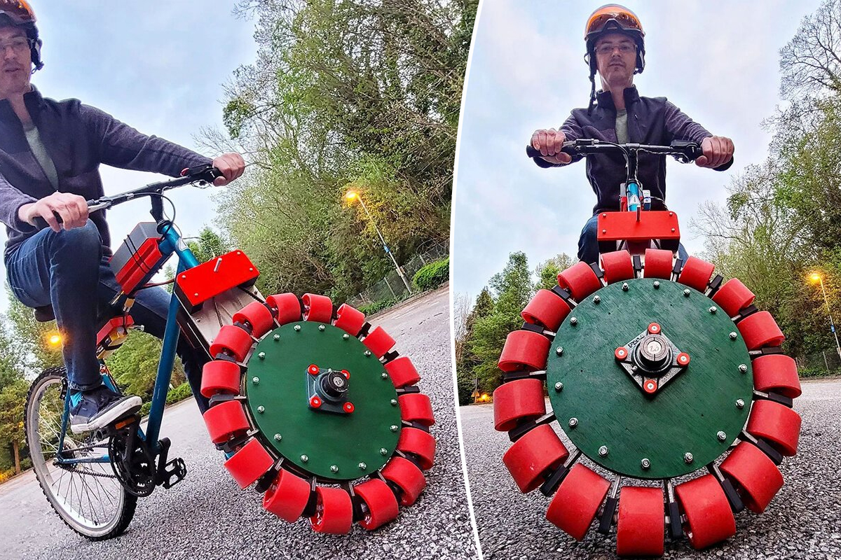 un vélo avec une roue omnidirectionnelle