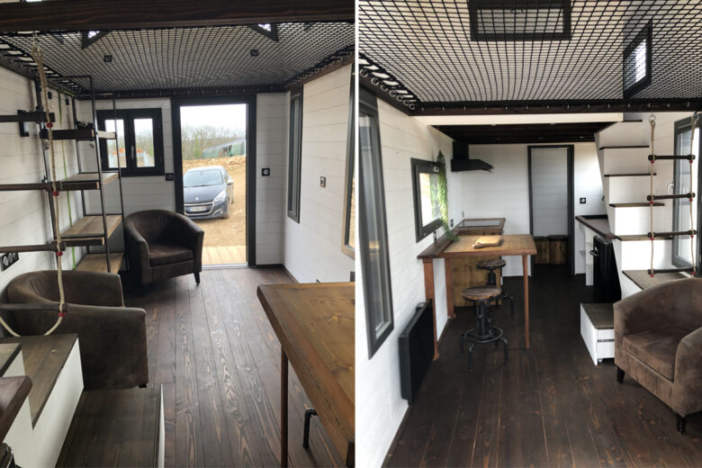 L'intérieur de la Tiny House de la Ferme de la Truffe