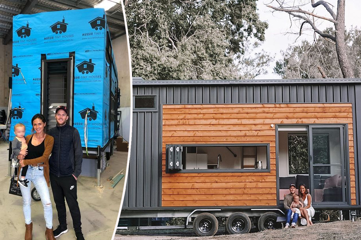 Une famille dans un tiny house en bois