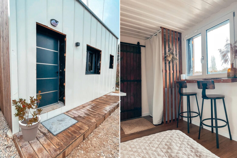 L'intérieur de la maison container blanche de Capucine et Florent