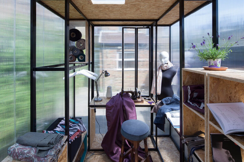 The interior of a small transparent cabin