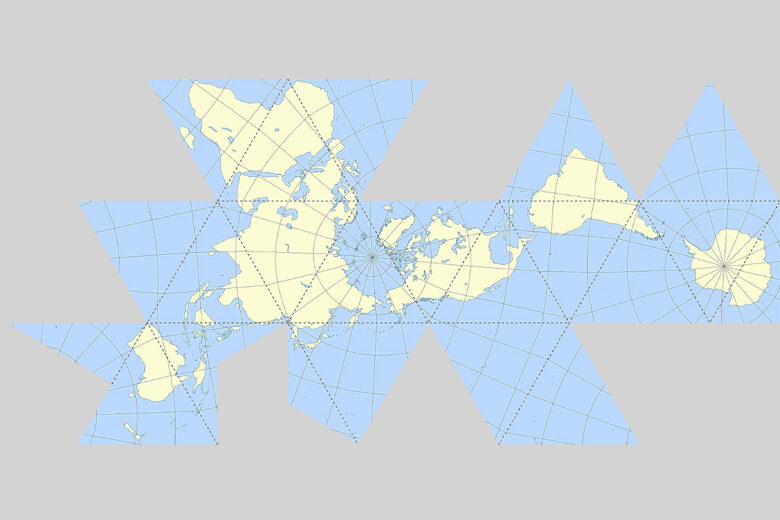 Projection de Fuller sur un icosaèdre (dépliée).