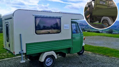 Un Piaggio Ape MP600 transformé en mini camping-car