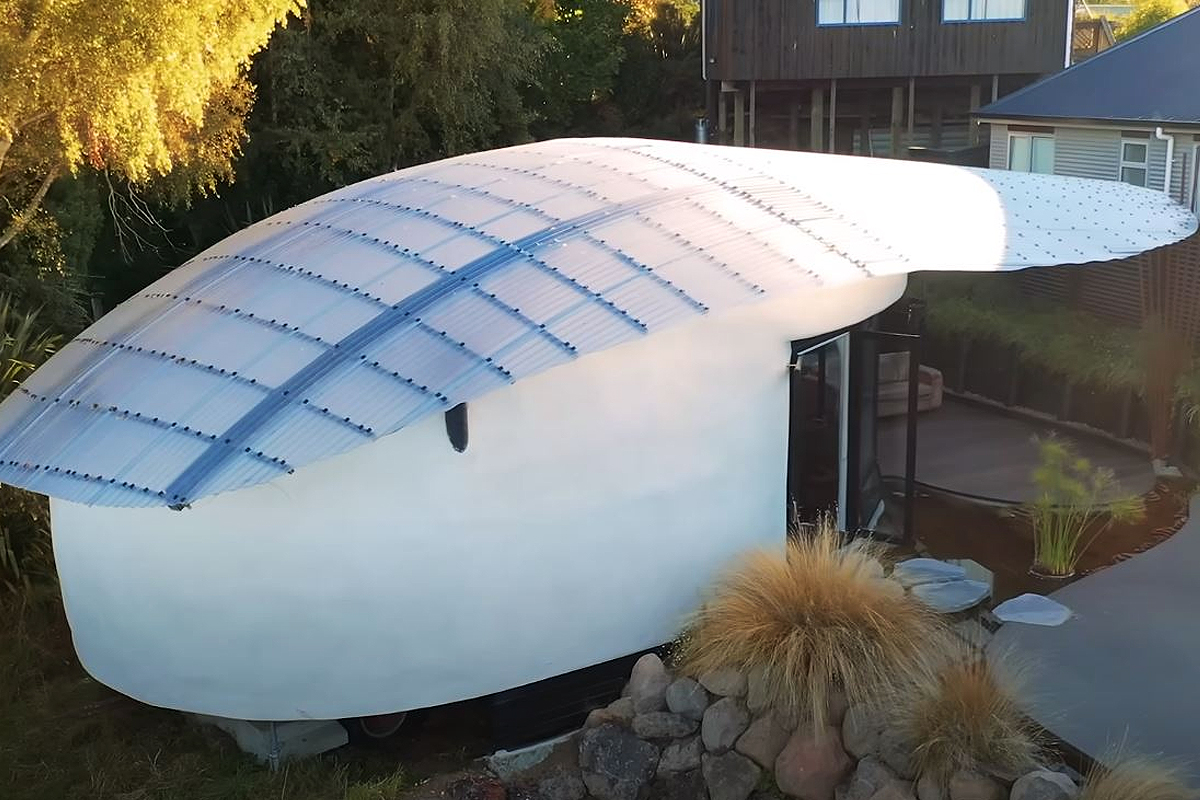 Pumice Tiny House est une petite maison située dans la station de ski de montagne d'Ohakune en Nouvelle-Zélande.