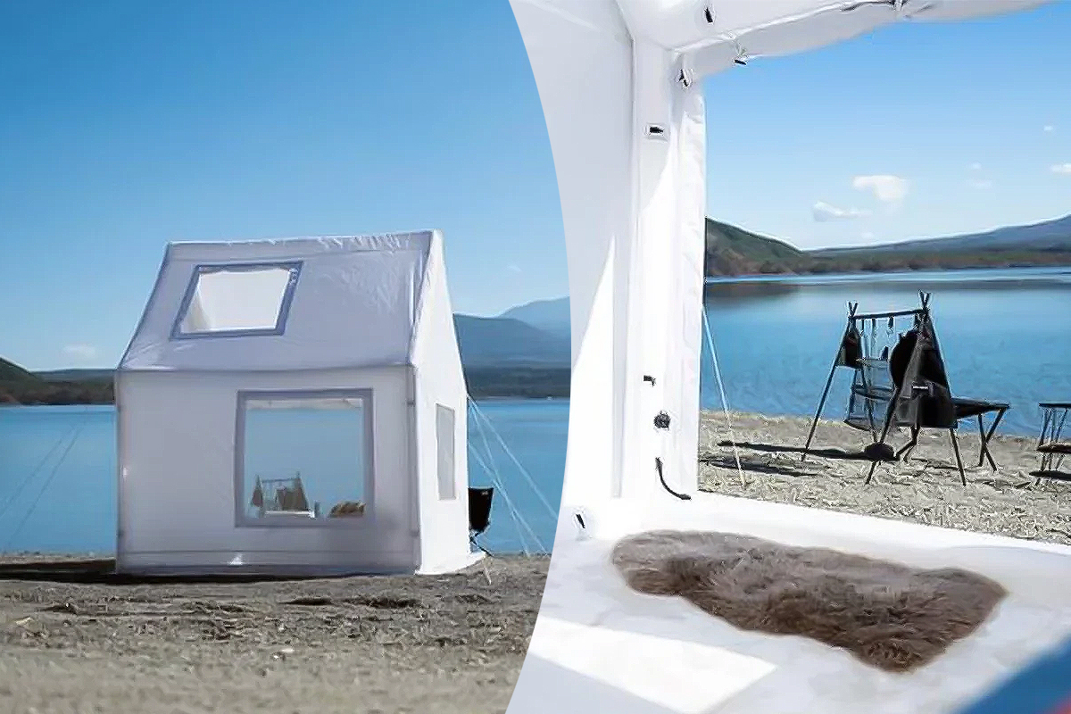 Une tente gonflable blanche en forme de Tiny House