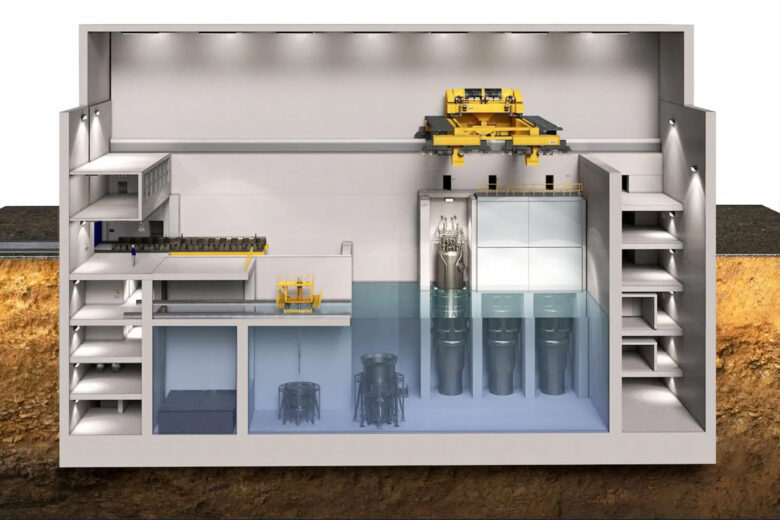 4 à 12 petits réacteurs modulaires nucléaires assemblés.