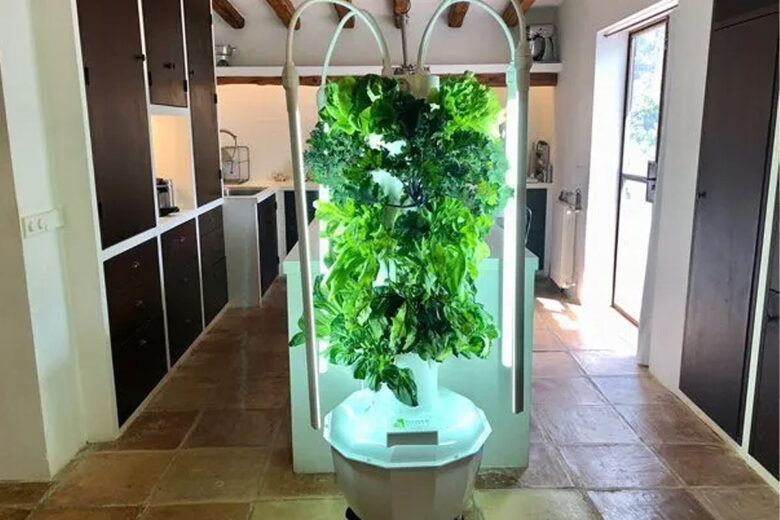 Tower Garden, un système aéroponique qui peut être utilisé à l’extérieur ou à l’intérieur.