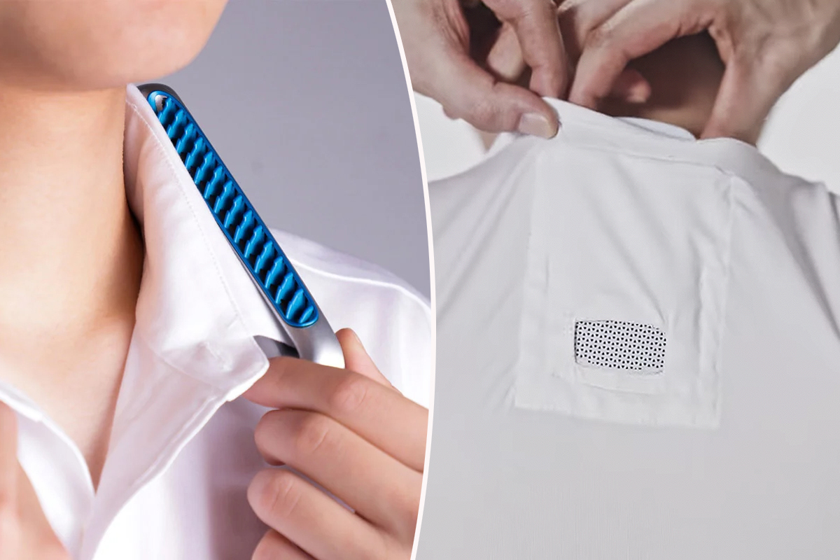 Un climatiseur “tour de cou” qui se glisse dans le col de la chemise et un climatiseur portable à glisser directement dans son t-shirt