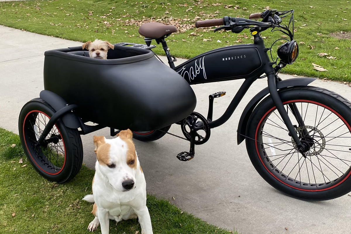 Un vélo électrique doté d'un side-car