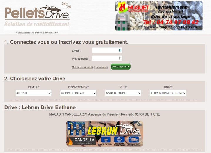 Capture d'écran du site PelletsDrive