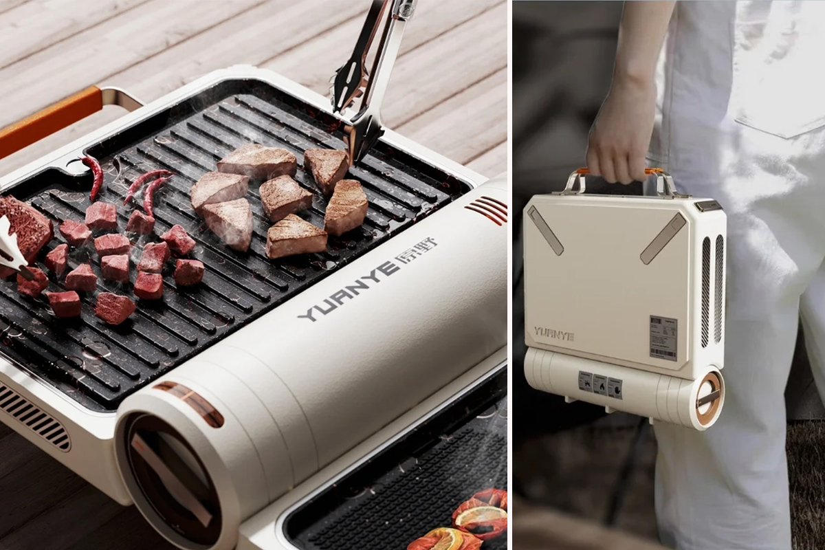 Grill Portable Avec Support Personnalisé Et Ustensiles De Cuisine Sur Un  Patio En Briques Créé Avec Une Ia Générative