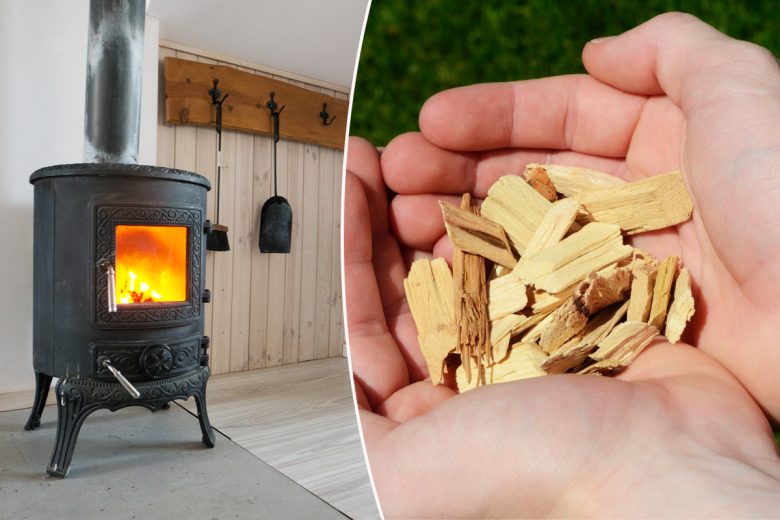 Un poêle à bois déchiqueté également appelé poêle à copeaux ou à plaquettes.