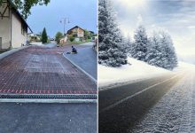 L'Installation de câbles électriques pour faire fondre la neige dans un carrefour de la ville de Jougne.