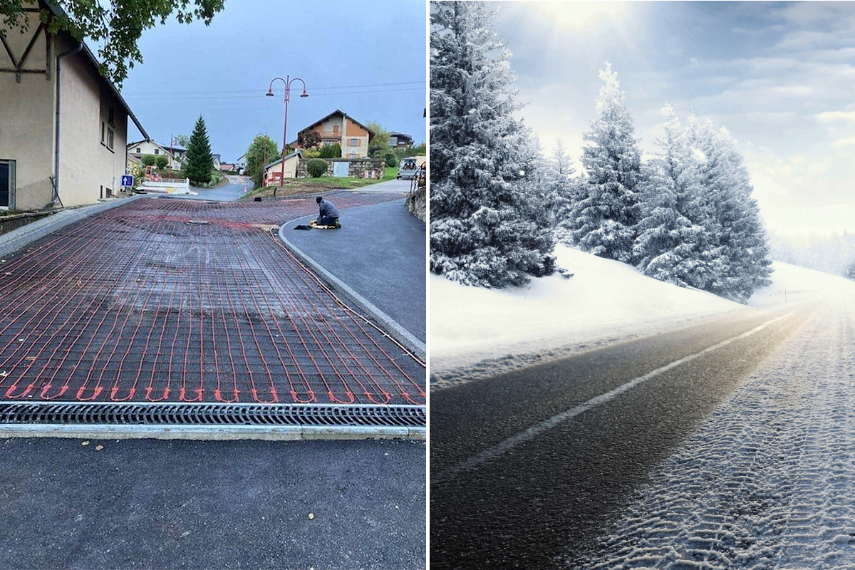 L'Installation de câbles électriques pour faire fondre la neige dans un carrefour de la ville de Jougne.