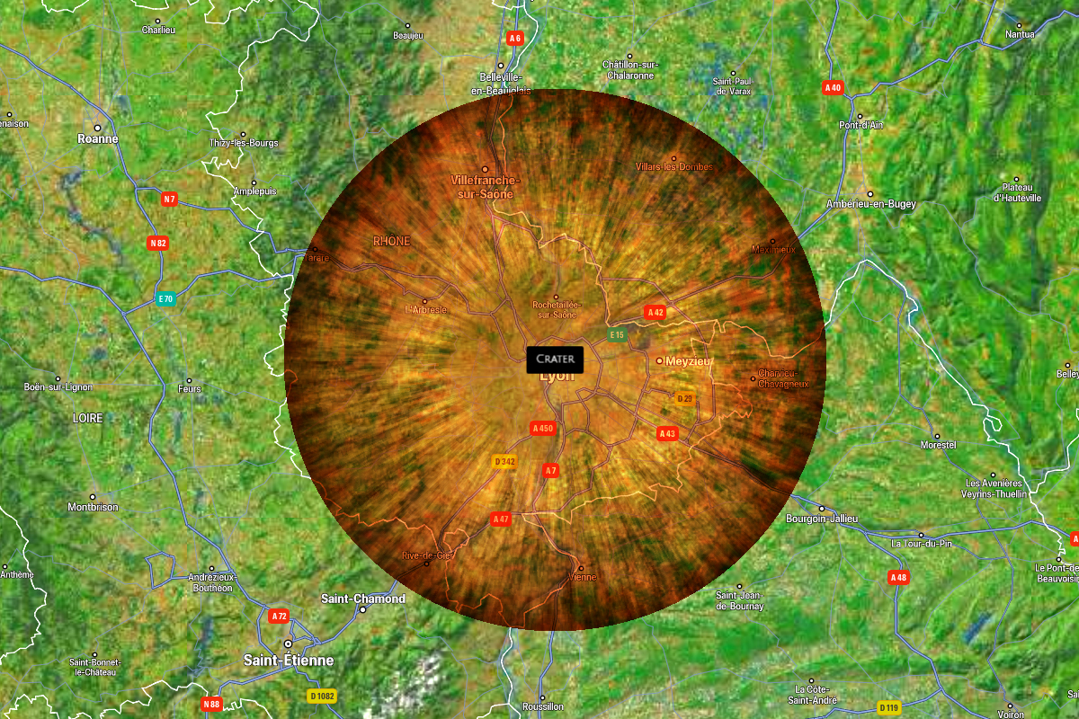 Une simulation d'Asteroid Launcher sur la ville de Lyon