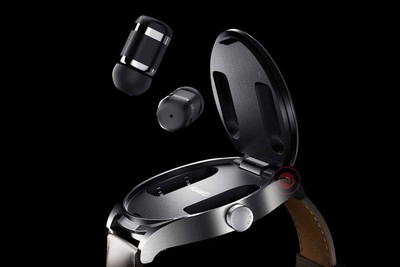 La montre Huawei Watch Buds est en même temps une montre connectée et un boîtier d’écouteurs sans fil.
