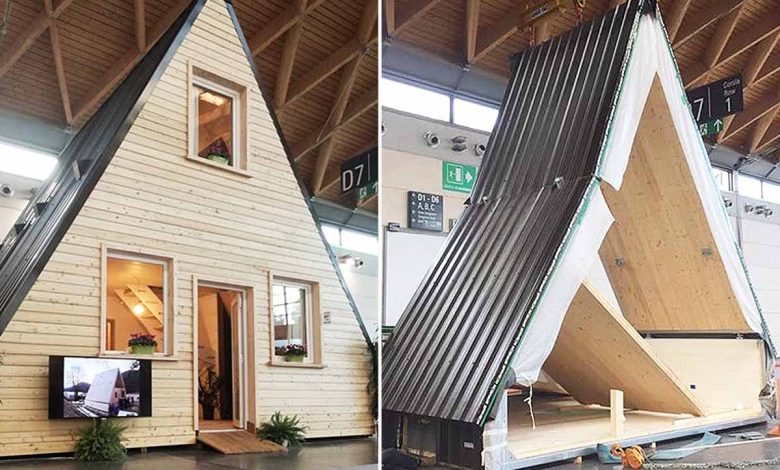 Une maison en A pliable et constructible en 24 heures.