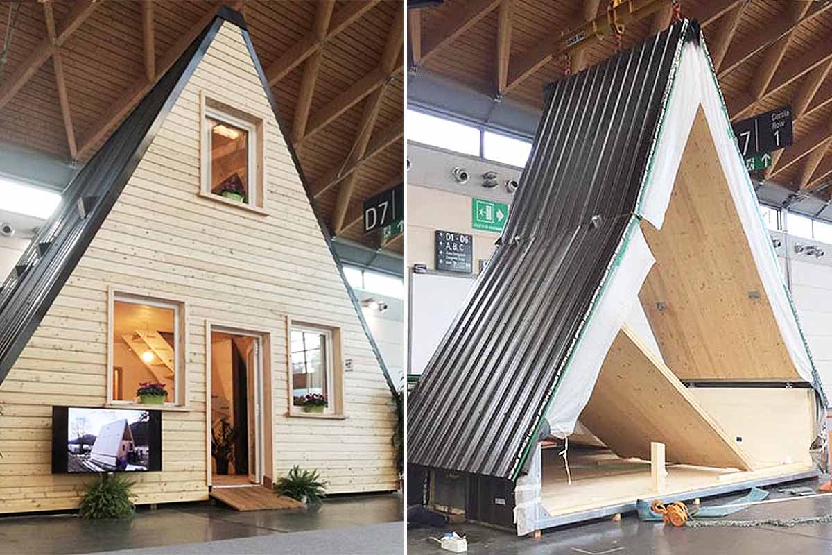 Une maison en A pliable et constructible en 24 heures.